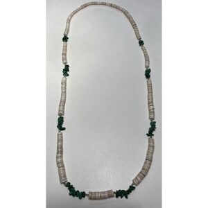 Vintage Native American Malachite Heishi Shell Necklace 13"In